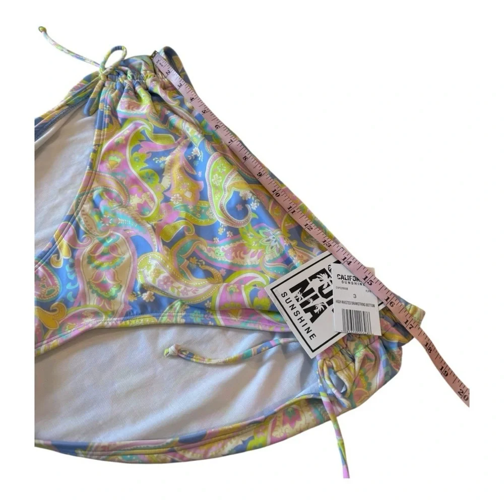 California High Waist Drawstring Full Bottom Pastel Paisley Swim Separate